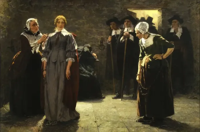 Framed Print : Witch hunt, young woman is accused of being a witch by the inhabitants Framed Print : Witch hunt, young woman is accused of being a witch by the inhabitants