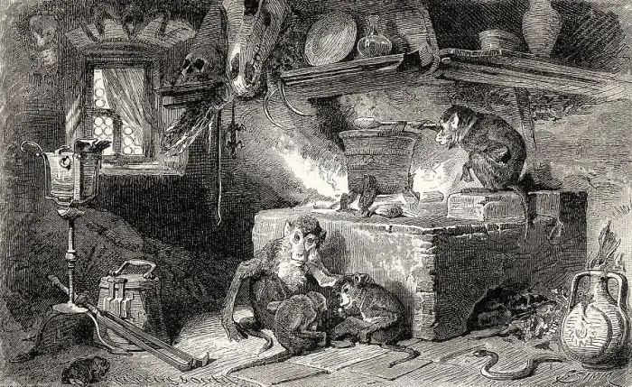 Framed Print : Witches Kitchen, first part of the tragic play Faust by Johann Wolfgang von Goethe Framed Print : Witches Kitchen, first part of the tragic play Faust by Johann Wolfgang von Goethe