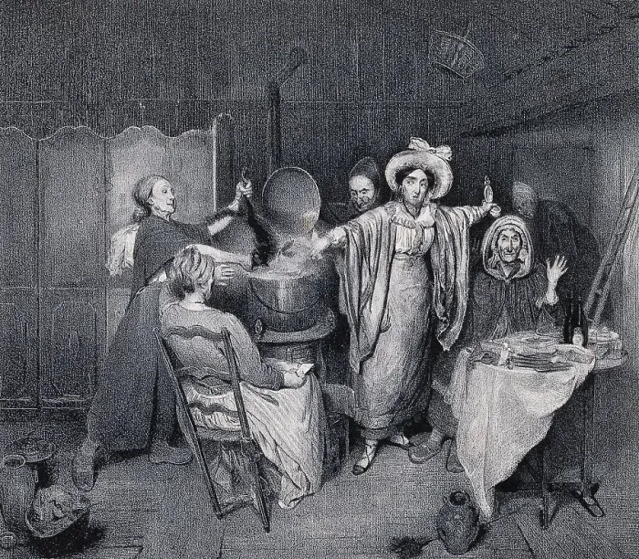 Framed Print : Witches putting a creature into a boiling cauldron Framed Print : Witches putting a creature into a boiling cauldron