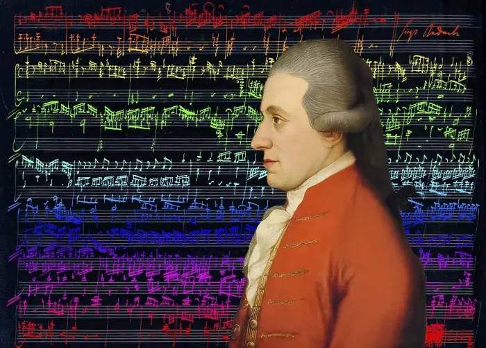 Framed Print : Wolfgang Amadeus Mozart, 1756 - 1791, composer of classical music, First Viennese School, notesheet from Allegro and Andante, Fantasy in F minor for mechanical organ, KV 608, 1791, digitally edited