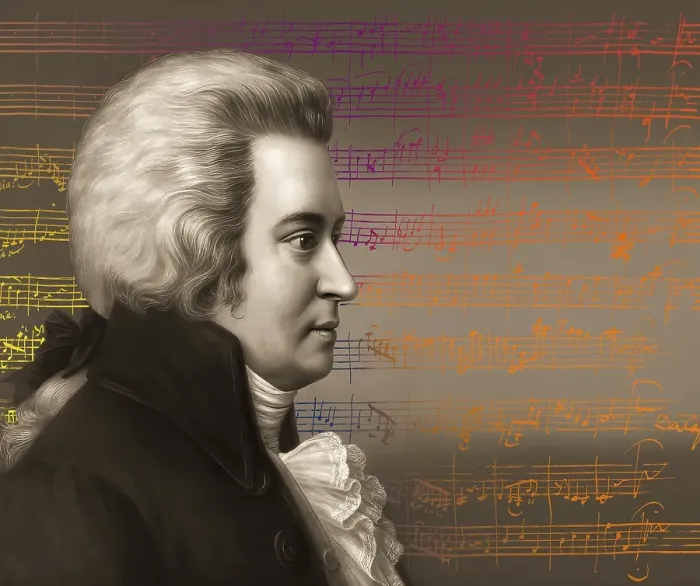 Framed Print : Wolfgang Amadeus Mozart, 1756 - 1791, composer of classical music, First Viennese School, notesheet from Minuet No. 2 for orchestra, KV 164, 1772, digitally edited