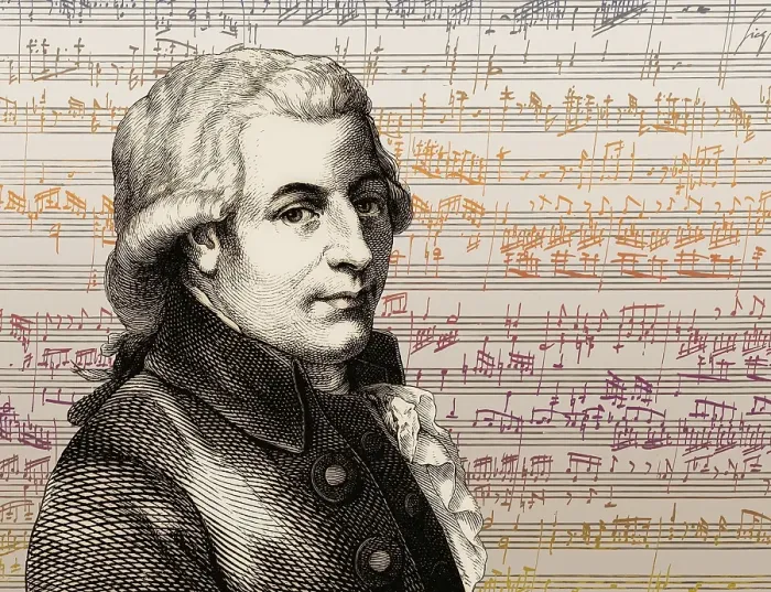 Framed Print : Wolfgang Amadeus Mozart, 1756 - 1791, composer of classical music, First Viennese School, notesheet from Allegro and Andante, Fantasy in F minor for mechanical organ, KV 608, 1791, digitally edited