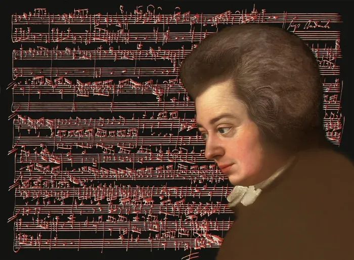Framed Print : Wolfgang Amadeus Mozart, 1756 - 1791, composer of classical music, First Viennese School, notesheet from Allegro and Andante, Fantasy in F minor for mechanical organ, KV 608, 1791, digitally edited
