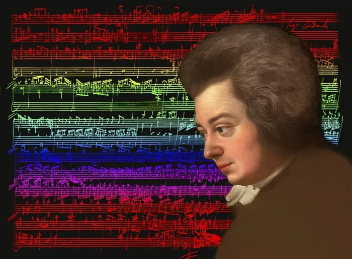 Framed Print : Wolfgang Amadeus Mozart, 1756 - 1791, composer of classical music, First Viennese School, notesheet from Allegro and Andante, Fantasy in F minor for mechanical organ, KV 608, 1791, digitally edited