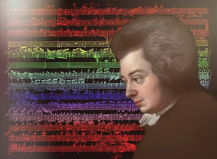 Framed Print : Wolfgang Amadeus Mozart, 1756 - 1791, composer of classical music, First Viennese School, notesheet from Allegro and Andante, Fantasy in F minor for mechanical organ, KV 608, 1791, digitally edited