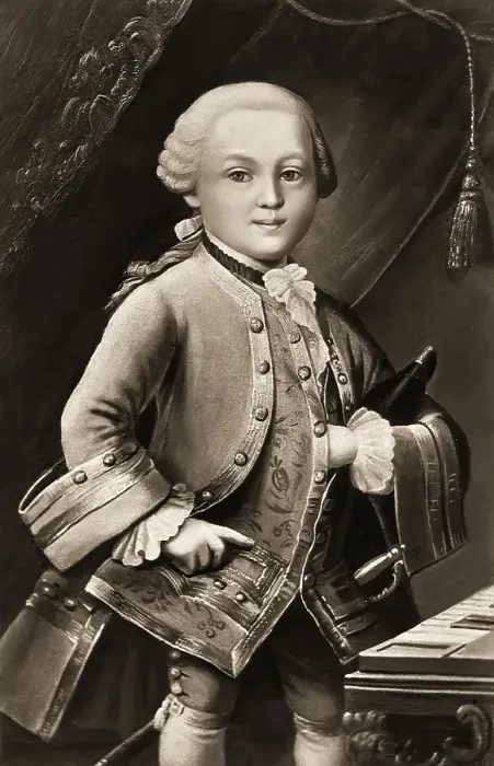 Framed Print : Wolfgang Amadeus Mozart at the age of 6, 1756 - 1791, composer of classical music, First Viennese School, digitally edited