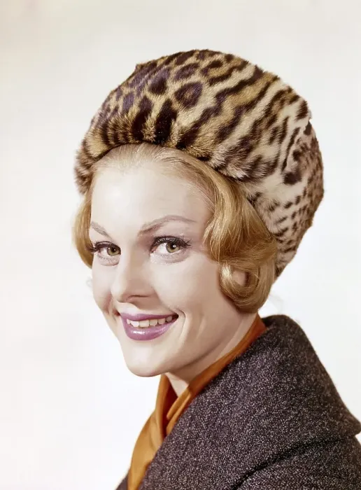 Framed Print : Woman of the 1960s. She is wearing a winter fur hat Framed Print : Woman of the 1960s. She is wearing a winter fur hat