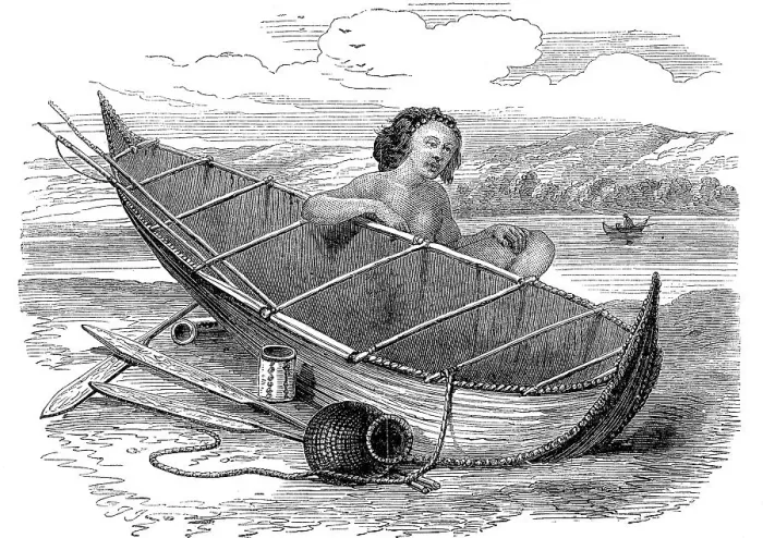 Framed Print : Woman with a Canoe on Tierra del Fuego