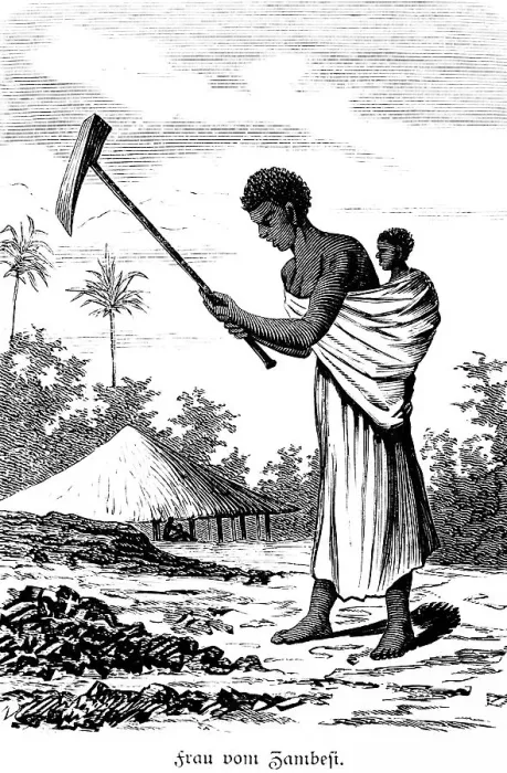 Framed Print : Woman with child, natives, hoe Framed Print : Woman with child, natives, hoe