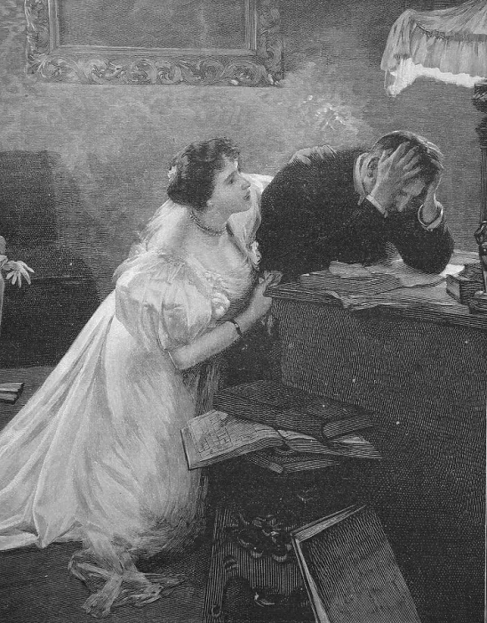 Framed Print : Woman comforting her man after his bankruptcy Framed Print : Woman comforting her man after his bankruptcy