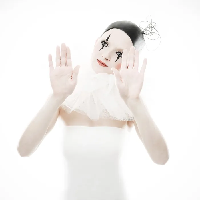 Framed Print : Woman dressed up as a pierrot Framed Print : Woman dressed up as a pierrot