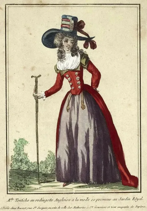 Framed Print : Woman in a fashionable English rodingotte walking through the Jardin Royal Framed Print : Woman in a fashionable English rodingotte walking through the Jardin Royal