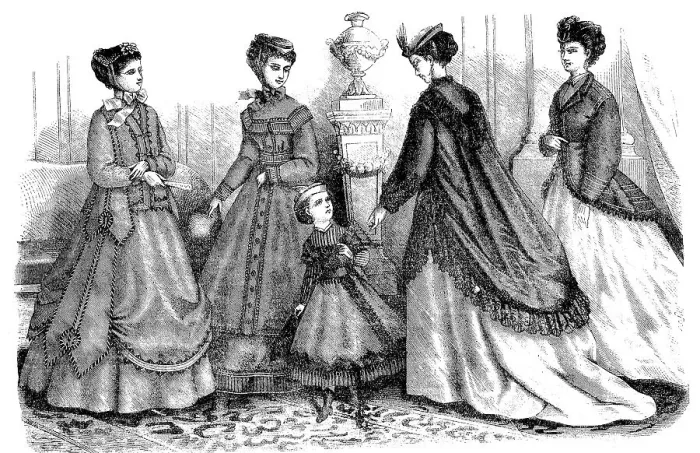 Framed Print : Four woman and two girls in the latest spring fashions