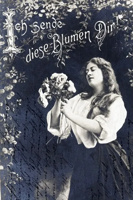 Framed Print : Woman holding flower bouquet, historic postcard Framed Print : Woman holding flower bouquet, historic postcard