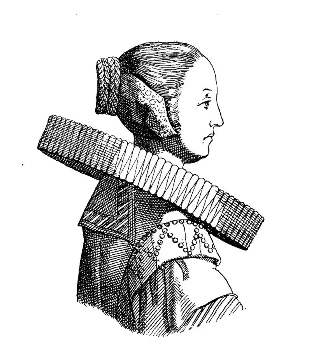 Framed Print : Woman with hoop collar, ruff, frill
