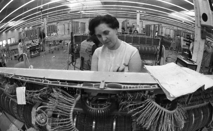 Framed Print : Many woman and a few men work at jobs at Standard Elektrik Lorenz (SEL)
