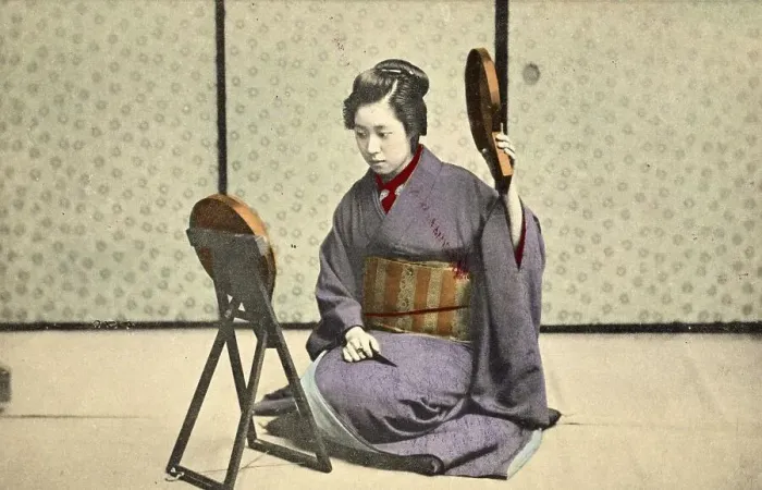 Framed Print : Woman with mirrors, at morning toilet, c