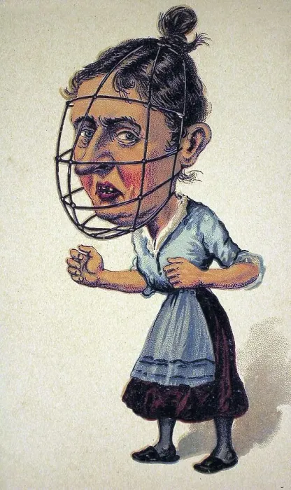 Framed Print : Woman with muzzle, caricature of the mother-in-law or wife