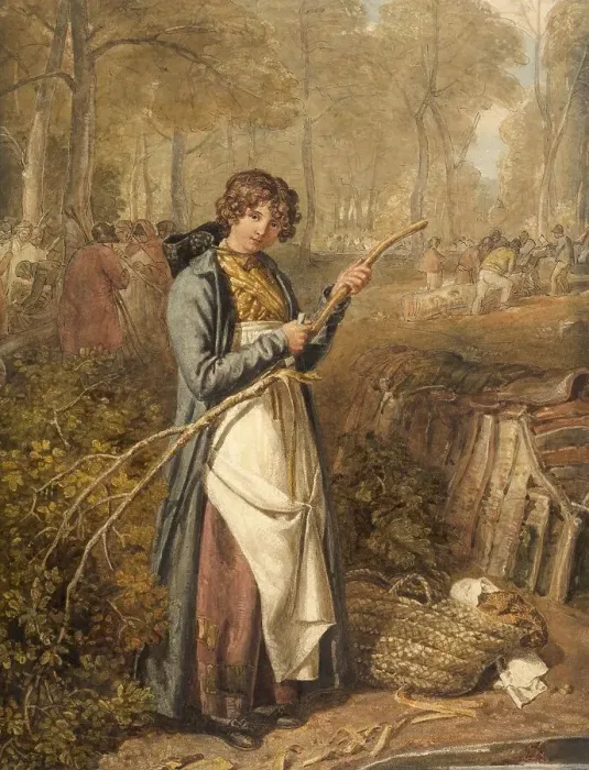 Framed Print : Woman peeling wood to extract the bark as a natural remedy Framed Print : Woman peeling wood to extract the bark as a natural remedy