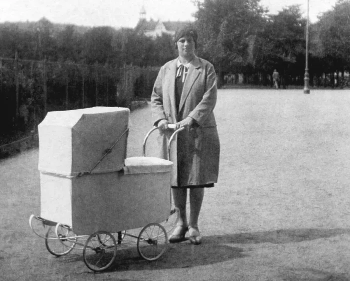 Framed Print : Woman with a pram, historic photograph Framed Print : Woman with a pram, historic photograph