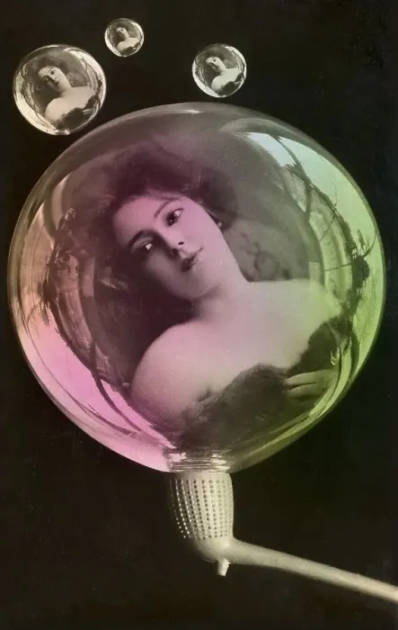 Framed Print : Woman reflected in soap bubbles