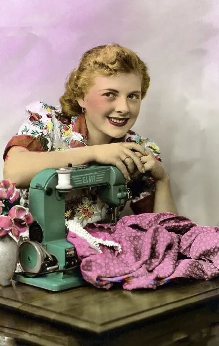 Framed Print : Woman at a sewing machine, 1930s, Germany, Europe