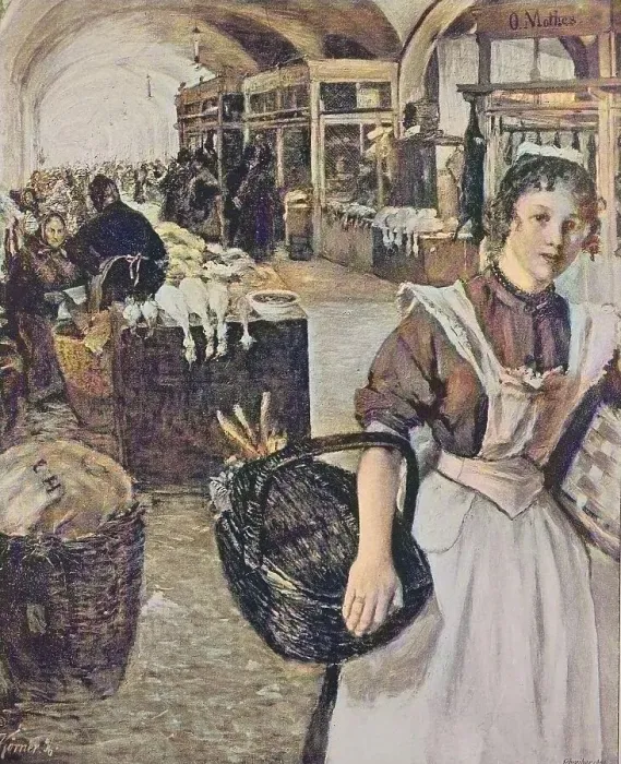 Framed Print : Woman Shopping in the Market Hall in Dresden Framed Print : Woman Shopping in the Market Hall in Dresden