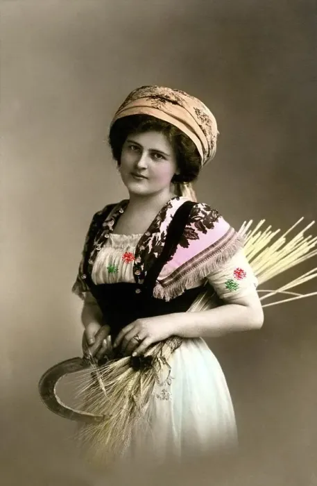 Framed Print : Woman with sickle and straw, 1910s