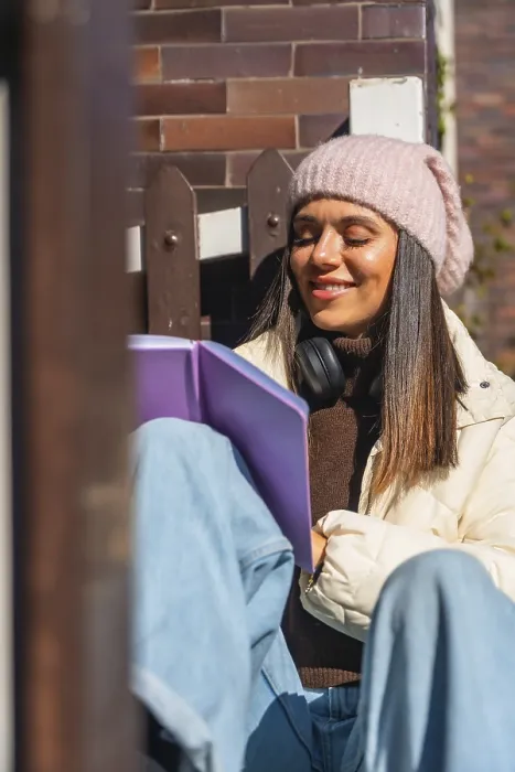 Framed Print : Woman smiling with closed eyes