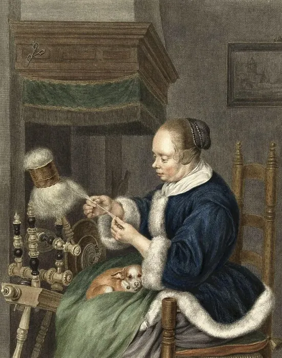 Framed Print : Woman spinning yarn at the reel