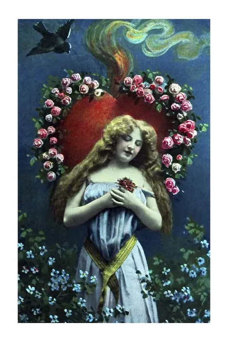 Framed Print : Woman standing in front of a heart with roses