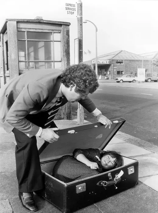 Framed Print : Woman in a suitcase, England, Great Britain Framed Print : Woman in a suitcase, England, Great Britain