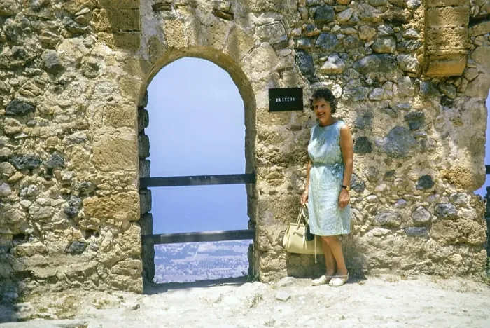 Framed Print : Woman tourist standing in Saint Hilarion Castle, Kyrenia or Girne, Northern Cyprus, Cyprus, Europe 1973, Europe Framed Print : Woman tourist standing in Saint Hilarion Castle, Kyrenia or Girne, Northern Cyprus, Cyprus, Europe 1973, Europe