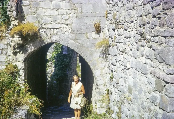 Framed Print : Woman tourist standing in stone archway in Old town of Stari Bar, Montenegro, former Yugoslavia, Europe 1970, Europe Framed Print : Woman tourist standing in stone archway in Old town of Stari Bar, Montenegro, former Yugoslavia, Europe 1970, Europe