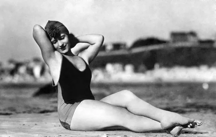 Framed Print : Woman wearing a bathing suit, historic photograph Framed Print : Woman wearing a bathing suit, historic photograph