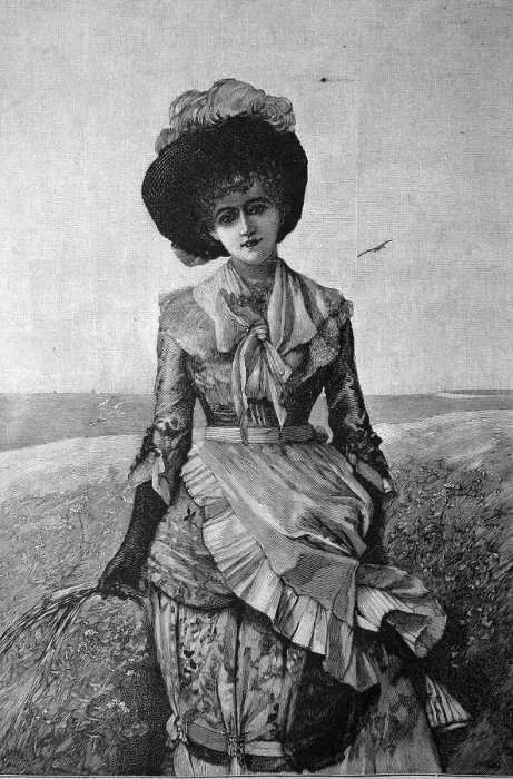 Framed Print : Woman wearing hiking clothes, historical illustration Framed Print : Woman wearing hiking clothes, historical illustration