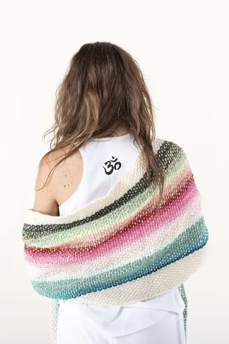 Framed Print : Back of a woman wearing a t-shirt with an Om sign