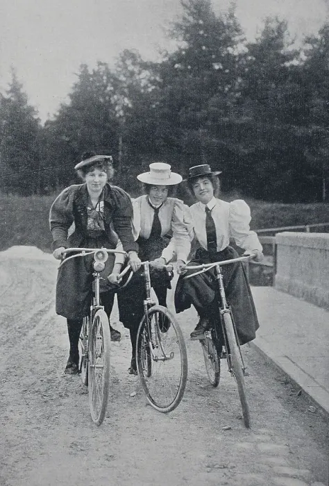 Framed Print : Three women on the bike, 1895, historical illustration