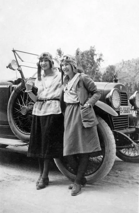 Framed Print : Women with car and goggles, 1930s, Germany, Europe Framed Print : Women with car and goggles, 1930s, Germany, Europe