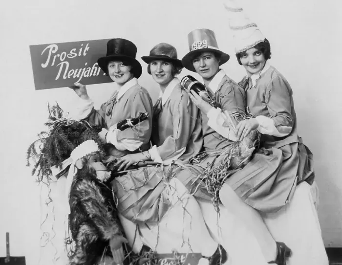 Framed Print : Four women celebrate New Year's Eve