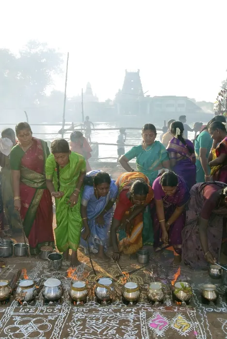 Framed Print : Women celebrating Pongal festival in Tamil Nadu Framed Print : Women celebrating Pongal festival in Tamil Nadu
