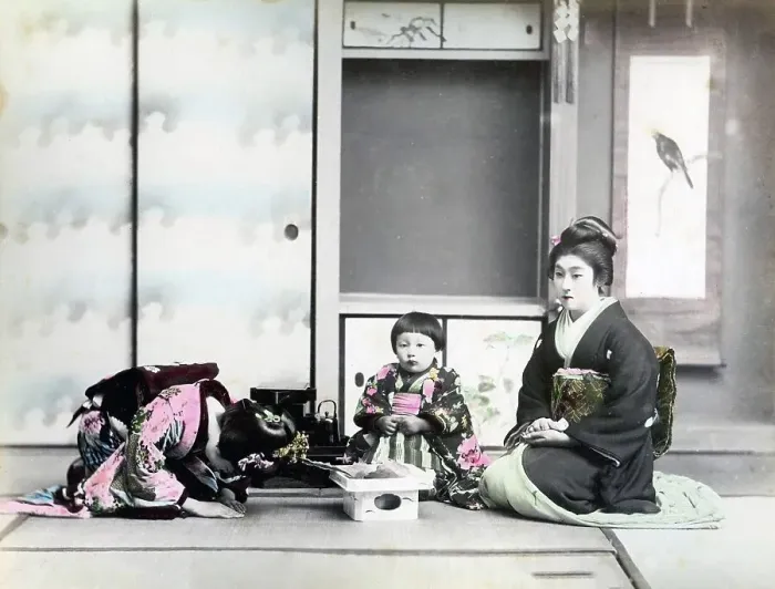 Framed Print : Two women with child, Japan, Asia
