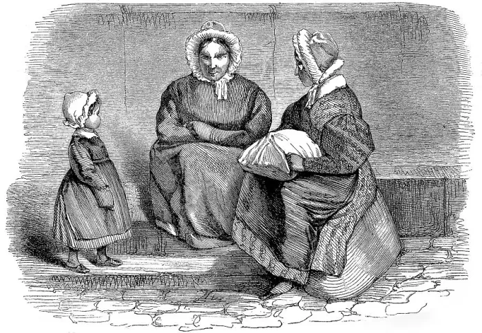 Framed Print : Two Women and a Child Sitting by the Road