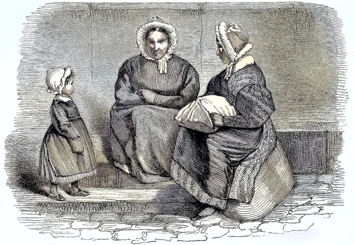 Framed Print : Two Women and a Child Sitting by the Road