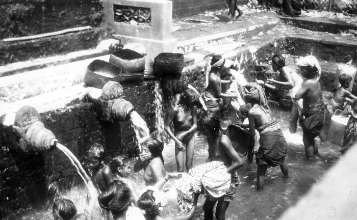 Framed Print : Women and children taking a shower