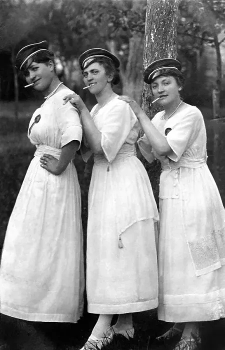 Framed Print : Three women with cigarette and cap Framed Print : Three women with cigarette and cap