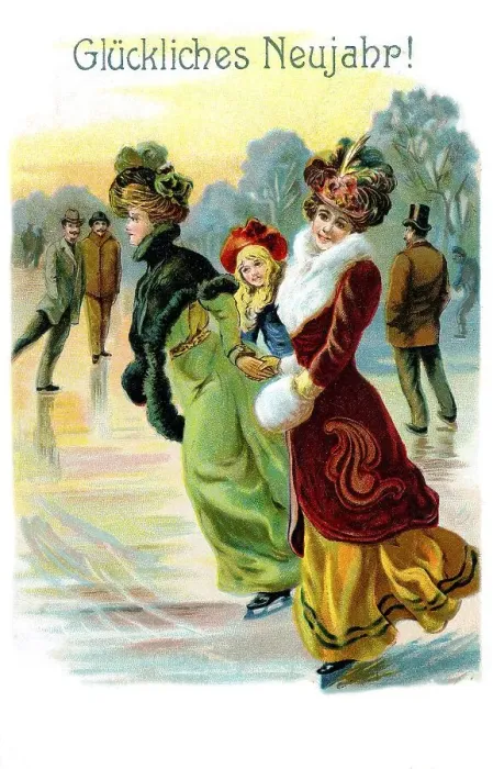 Framed Print : Women ice skating, winter, Happy New Year in writing Framed Print : Women ice skating, winter, Happy New Year in writing
