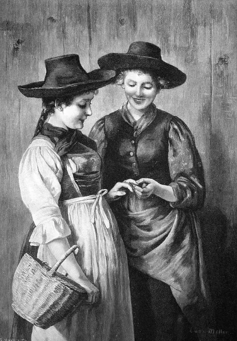 Framed Print : Two women looking at an engagement ring