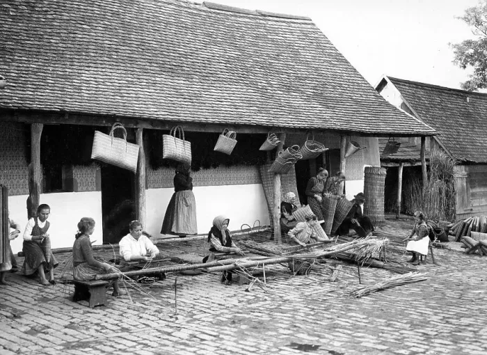 Framed Print : Women weave bags c. 1930, exact place unknown Framed Print : Women weave bags c. 1930, exact place unknown