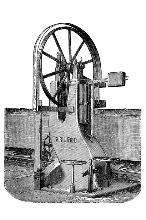 Framed Print : Wood industry, band saw by E. Kirchner & Co